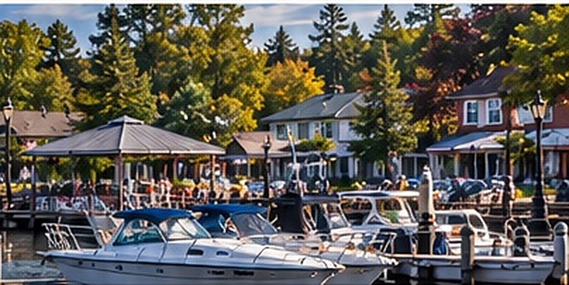 Boats at the dock in Westport harbour in autumn